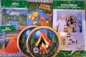 CAMP OUT Camping Birthday Party Supply Deluxe K Kit w/Photo Props, Invite & more - Picture 1 of 3
