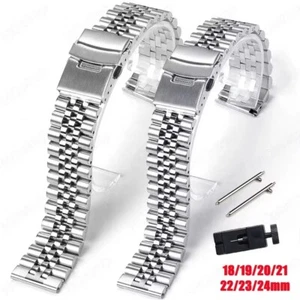 Stainless Steel Watch Band Strap Replacement Bracelet 18mm - 24mm Curved End UK - Picture 1 of 8