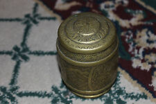 Chinese Japanese Barrel Shaped Brass Trinket Box Intricate Details