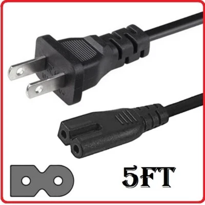 2 Prong AC Polarized Power Cord 125v Cable C7P Connector - 5Ft - Image 1 of 4