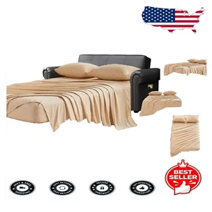 Beige Microfiber Sofa Bed Sheets Set for Twin Sleeper - Shrink & Fade Resistant - Picture 1 of 8