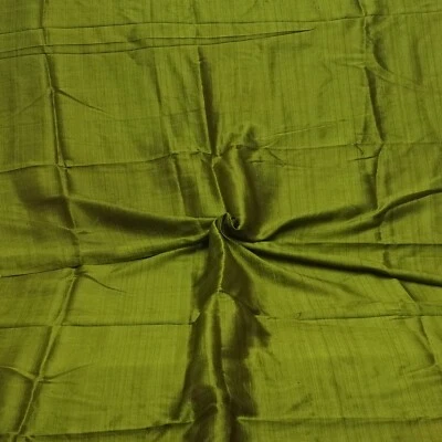 Vintage Green 100% Pure Silk Handloom Sari Remnant 4YD Craft Fabric Silk Scrap - Image 1 of 4