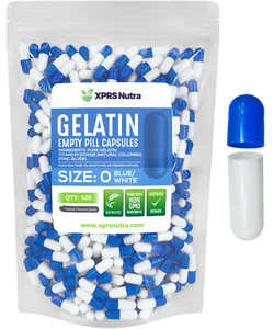 Size 0 Blue/White Empty Gelatin Capsules Gelcaps Kosher Caps - Picture 1 of 11