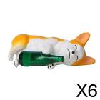2-6pack Holding Winebottle Mini Corgi Huskie Dog Figurine Decor Green