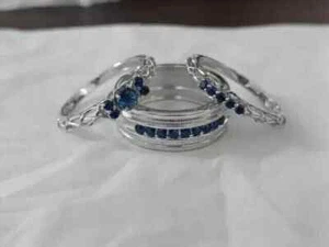 2.5 CT Round Lab Created Sapphire Wedding Trio Ring Set 14K White Gold Plated - Picture 1 of 4