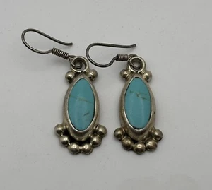 Vintage Turquoise 925 Sterling Silver Dangle Earrings Made In Mexico - Picture 1 of 7