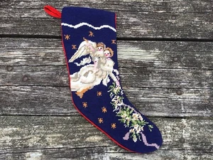 Weihnachtsstrumpf Engel Cherubs Nadelspitze rot marine - Bild 1 von 5