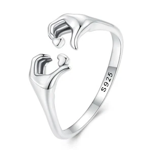 Anello regolabile mani cuore amore misura unica vero argento sterling 925 π - Foto 1 di 8