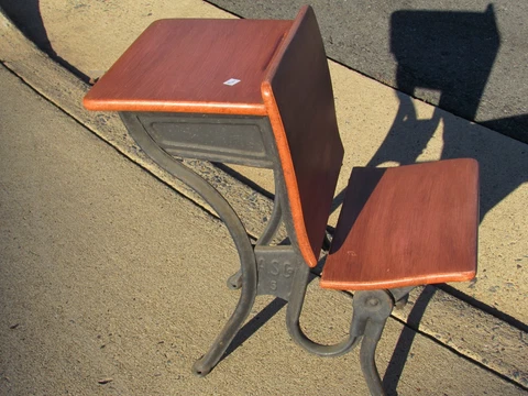 OFFER - Antique Child School Desk with Folding Seat - Will Ship KDF Refinished Cover