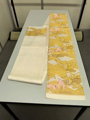 Kimono vintage japonés Fukuro Obi seda oro bordado caro 155,1 x 11,8 pulgadas - Imagen 1 de 4