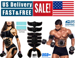 Rechargeable EMS Abs Trainer Arms & Hips Muscle Stimulator Abdominal Training - Picture 1 of 16