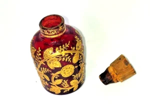 Vintage Moser Glas Cranberry und Gold Miniatur Parfum Flakon - Bild 1 von 12