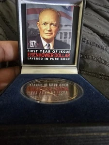 1971 Eisenhower Dollar 24 Karat Gold-Layered Coin + Case - Picture 1 of 5