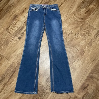 女牛仔五金喇叭腿蓝色牛仔裤女孩青少年 16 铃铛底部 Rodeo — 第 1/4 张图片