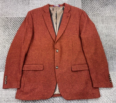 Vintage Alan Flusser Blazer XL Burnt Orange Herringbone Wool Blend Tweed Jacket - Image 1 of 4