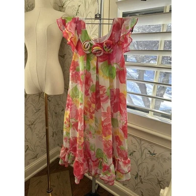 Vestido de festa Jona Michelle meninas verão sol forrado rosa/verde branco tamanho 8 - Imagem 1 de 4