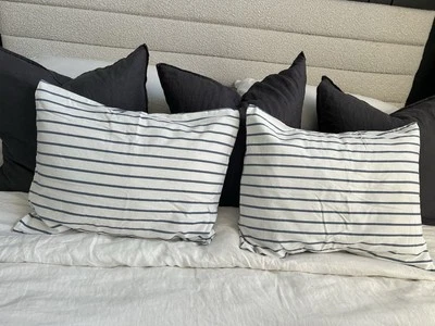 Restoration Hardware Baby & Child Standard Pillow Shams 2 Blue White Stripe - Image 1 of 4