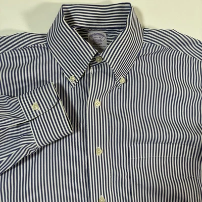 Brooks Brothers Shirt 15.5 35 Blue Striped Oxford Button Down Non Iron Supima - Image 1 of 4
