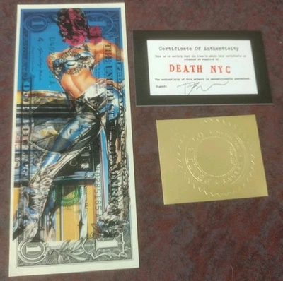Billete de banco de $1 Oda a Hajime Sorayama arte firmado de Death NYC Ltd Foto 1 de 2