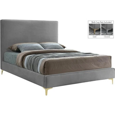 Mueble Meridian Geri Gris Terciopelo Cama King con Patas Doradas y Cromadas Incluidas Foto 1 de 4