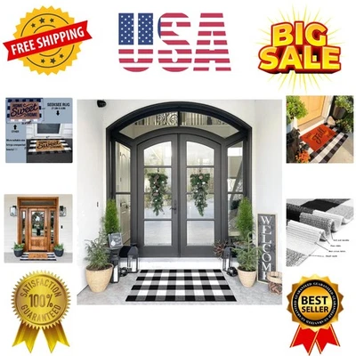 Elegante alfombra a cuadros de búfalo blanco y negro 27,5" x 43" para decoración de granja Foto 1 de 4