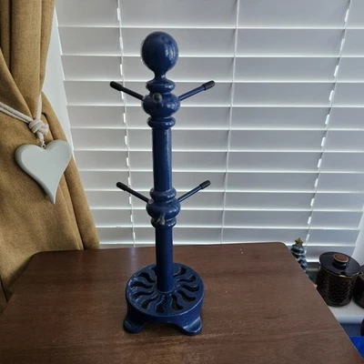 Vintage Blue Cast Iron Mug Tree For 6 Mugs Cups - Image 1 of 4