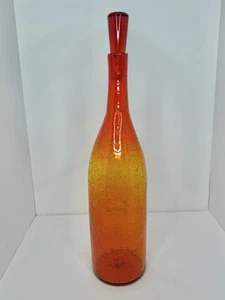 HTF Vintage MCM Blenko Glass 6123L Decanter In Tangerine Crackle 19” W/stopper - Picture 1 of 8