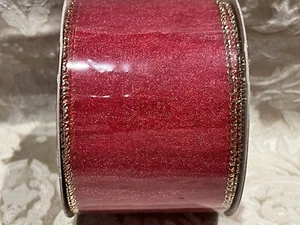 Nicole RED & GOLD IRIDESCENT  SOLID Wired Christmas Holiday Ribbon 2.5” X 30 F - Picture 1 of 3