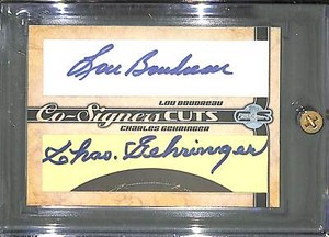 2006 Topps Co-Signers Dual Cut Autograph CUT-LBCG Lou Boudreau Charles Gehringer