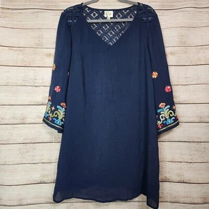 Anthropologie Fig and Flower PEASANT Boho Blouse M Blue Embroidered Lace Lined - Picture 1 of 16