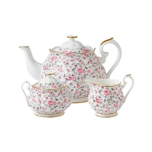Royal Albert Rose Confetti 3-Piece Set (Teapot, Sugar & Creamer) Pink Multi - Picture 1 of 6