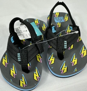 REEF LITTLE AHI kids flip flop sandals, lightning bolts, SIZE 7 NWT - Picture 1 of 4