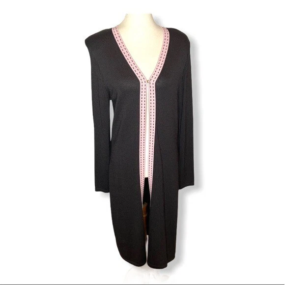 Chaqueta Cárdigan Plumero Largo Kate Hill Marrón con Borde Rosa Cuello en V Para Mujer Talla M Foto 1 de 4