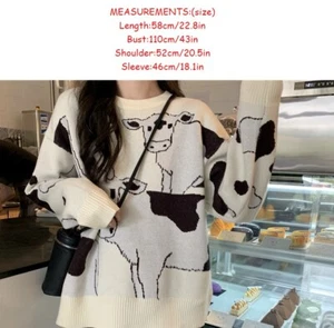Vintage Casual Loose Lazy Cow Sweater Korean Harajuku Women's Sweaters Japanese - Picture 1 of 3
