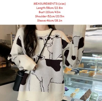 Vintage Casual Loose Lazy Cow Sweater Korean Harajuku Women's Sweaters Japanese  - Image 1 of 3