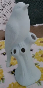 Rare Find Vintage Canada Chive Art Pottery Blue Wren Bird Flower Frog Vase 8" - Picture 1 of 3