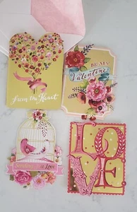 Punch Studio VALENTINE Cards Die Cut  Flowers Birds Victorian Set Of 4 Env Blank - Picture 1 of 9