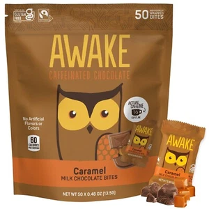 AWAKE - Caffeinated Chocolate Bites - Caramel Milk Chocolate, 50 Bites - 50mg Ca - Picture 1 of 3