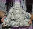 8"China dehua Blue&white porcelain Big belly Smiling face Maitreya Buddha statue