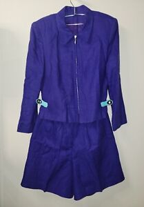 Vintage 90er Elliott Lauren 2-teilig blau Leinen Outfit Jacke & Shorts 14 Oma