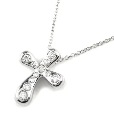 TIFFANY & Co. Elsa Peretti Platinum .20ct Diamond Cross Pendant Necklace $6,600 - Image 1 of 4
