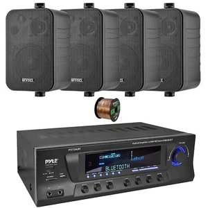 Pyle PT272AUBT Bluetooth Home Audio Amplifier, 4x 4" 30W 3-Way Speaker, 18G Wire - Afbeelding 1 van 5