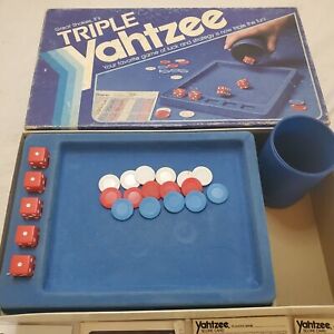 Vintage 1982 Triple Yahtzee Dice Game Family Game Night Dice Instructions Box