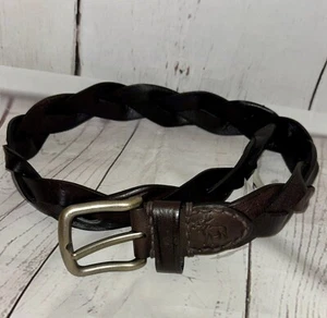 Abercrombie & Fitch Belt Kids Boy Dark Brown 100% Leather Woven Braided S M - Picture 1 of 7