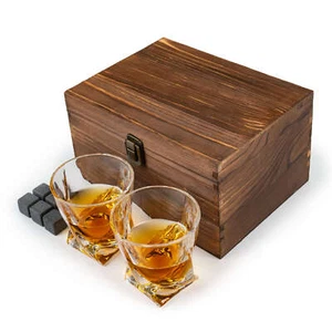 Whisky Gläser Set (x2 270ml) in einer Holzkiste für Scotch, Rum, Bourbon, Wodka - Bild 1 von 5