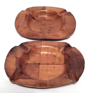 2 Vintage Teak Wood Woven Ashtrays Wooden Weave Tiki Style 4 Slot Cigarette - Picture 1 of 3