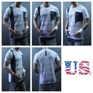 Mens Long T-Shirt Crew Extended Casual T Stylish Hip Hop Elongated Tee White - Picture 1 of 5