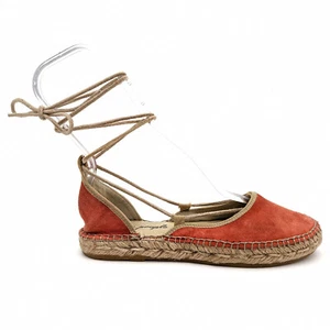 Free People Marina Pink Suede Lace Up Wrap Espadrille Flats Womens 7 / 37 - Picture 1 of 10