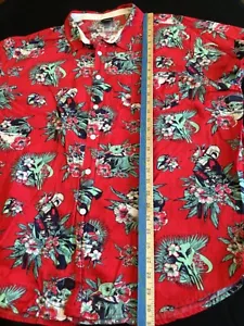 Star Wars Men’s Shirt 2XL Mandalorian Baby Yoda Button Hawaiian print Red - Picture 1 of 9