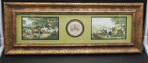 Statuina vintage con cornice in legno 3 piccole stampe carrozza inglese campagna cavallo 18x7 in - Foto 1 di 10